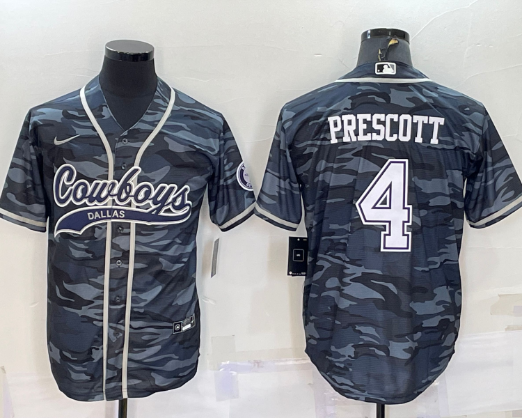 Men's Dallas Cowboys Dak Prescott #4 Grey Camouflage Jersey Joint Edition