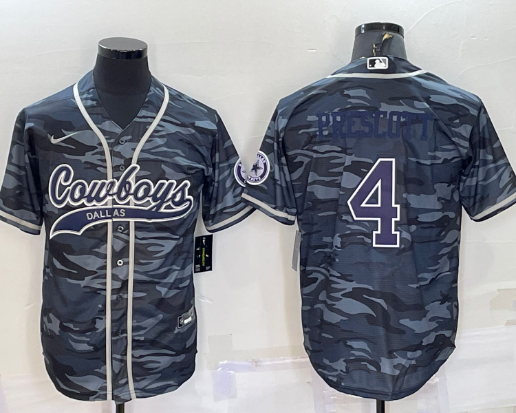 Men's Dallas Cowboys Dak Prescott #4 Grey Camouflage Jersey Joint Edition