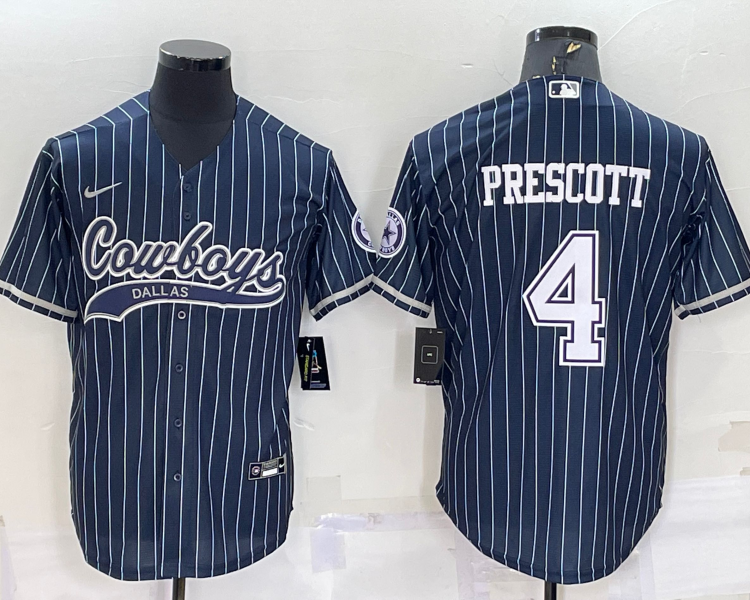 Men's Dallas Cowboys Dak Prescott #4 Navy Jersey Joint Edition