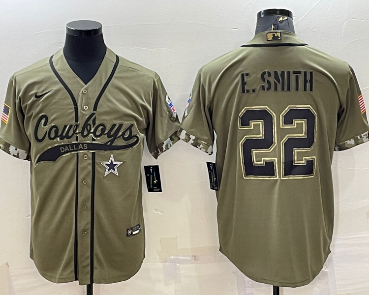 Men's Dallas Cowboys Emmitt Smith #22 Olive 2022 Salute To Service Limited Jersey Joint Edition