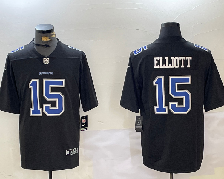 Men's Dallas Cowboys Ezekiel Elliott #15 Carbon Black Jersey