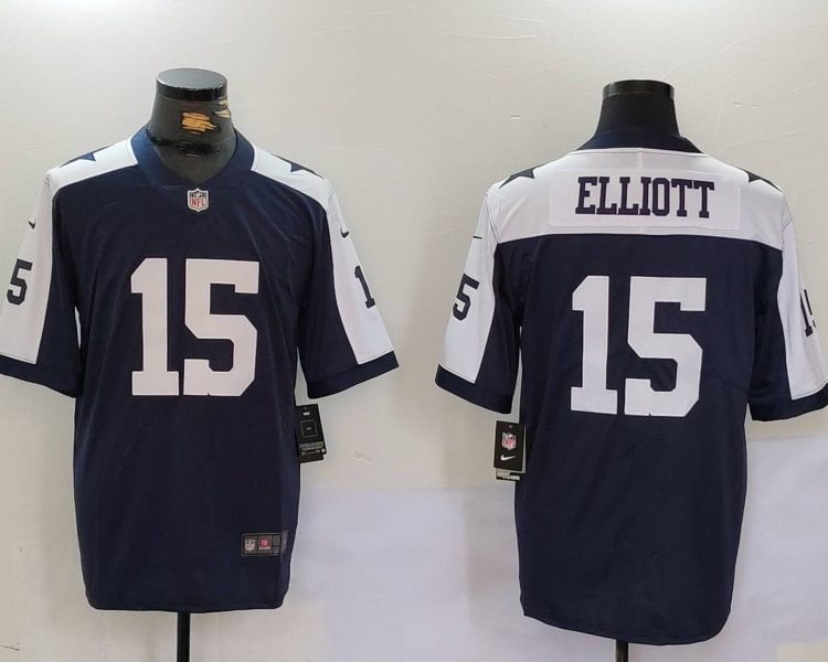 Men's Dallas Cowboys Ezekiel Elliott #15 Navy Alternate Team Jersey
