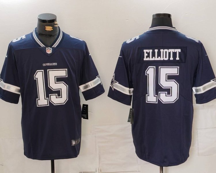 Men's Dallas Cowboys Ezekiel Elliott #15 Navy Jersey