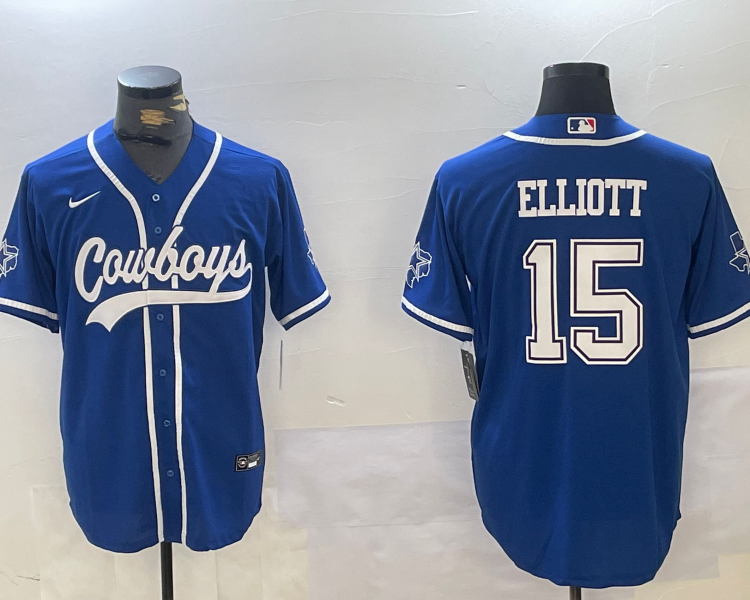 Men's Dallas Cowboys Ezekiel Elliott #15 Royal Jersey