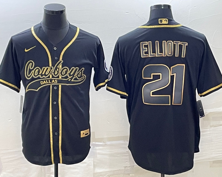 Men's Dallas Cowboys Ezekiel Elliott #21 Black Jersey Joint Edition