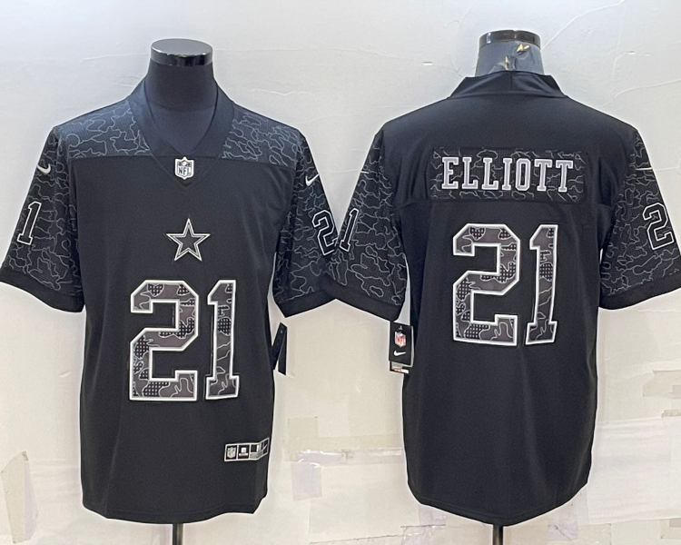Men's Dallas Cowboys Ezekiel Elliott #21 Black RFLCTV Limited Jersey