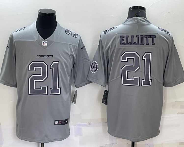 Men's Dallas Cowboys Ezekiel Elliott #21 Gray Atmosphere Jersey