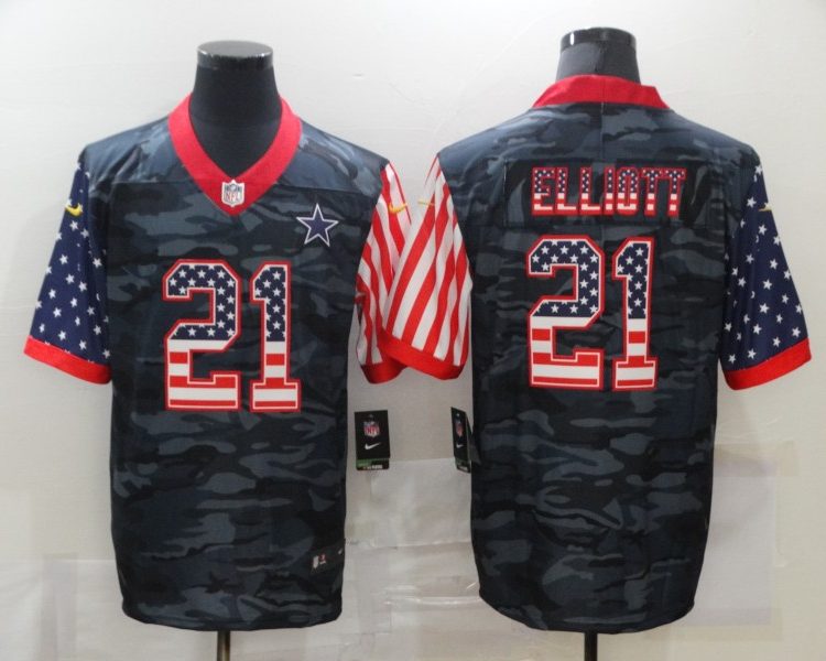 Men's Dallas Cowboys Ezekiel Elliott #21 Gray Camouflage Jersey