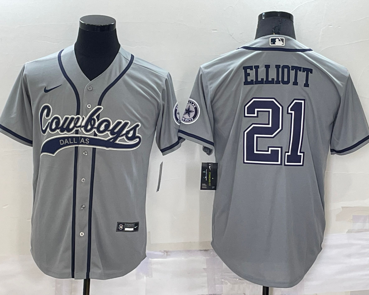 Men's Dallas Cowboys Ezekiel Elliott #21 Gray Jersey Joint Edition