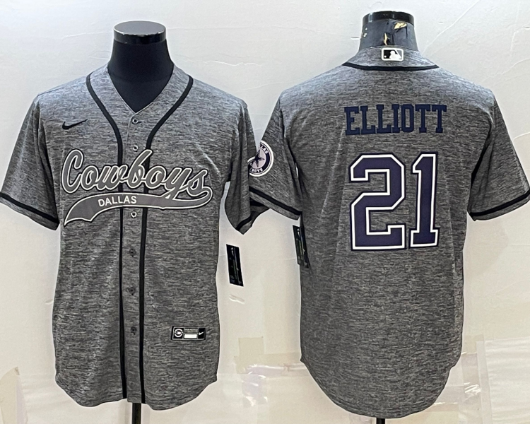 Men's Dallas Cowboys Ezekiel Elliott #21 Gray Jersey Joint Edition