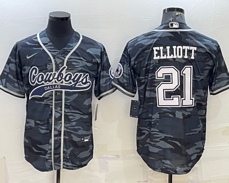 Men's Dallas Cowboys Ezekiel Elliott #21 Grey Camouflage Jersey Joint Edition