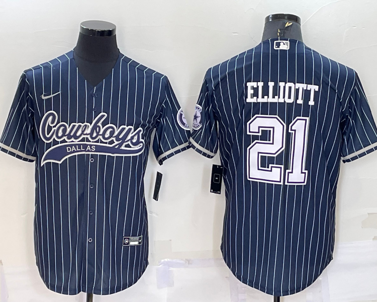 Men's Dallas Cowboys Ezekiel Elliott #21 Navy Jersey Joint Edition