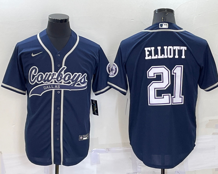 Men's Dallas Cowboys Ezekiel Elliott #21 Navy Jersey Joint Edition
