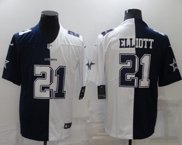 Men's Dallas Cowboys Ezekiel Elliott #21 Navy/White Jersey