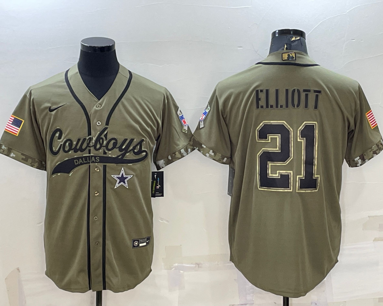 Men's Dallas Cowboys Ezekiel Elliott #21 Olive 2022 Salute To Service Limited Jersey Joint Edition