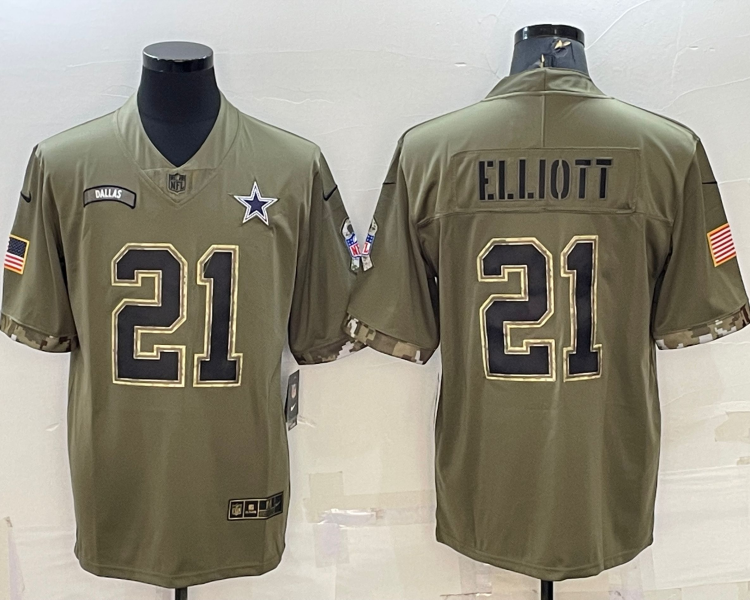 Men's Dallas Cowboys Ezekiel Elliott #21 Olive 2022 Salute To Service Limited Jersey