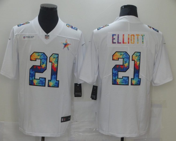 Men's Dallas Cowboys Ezekiel Elliott #21 White Jersey