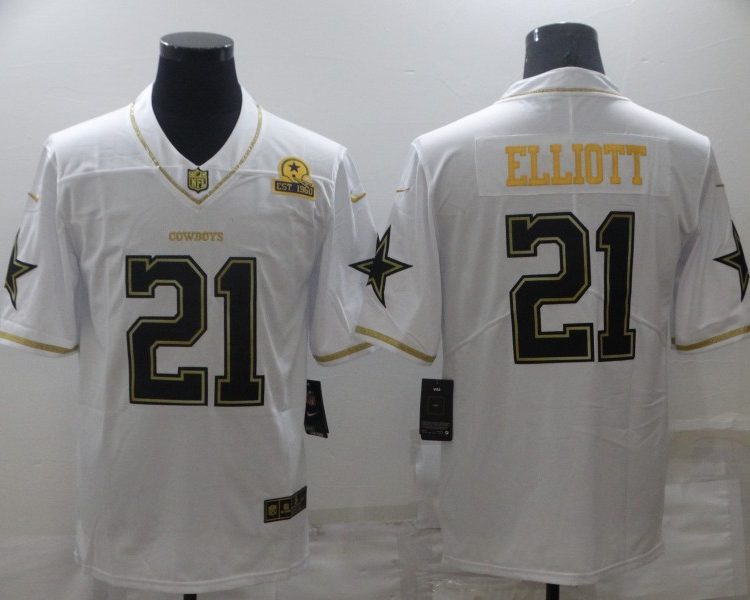 Men's Dallas Cowboys Ezekiel Elliott #21 White Jersey