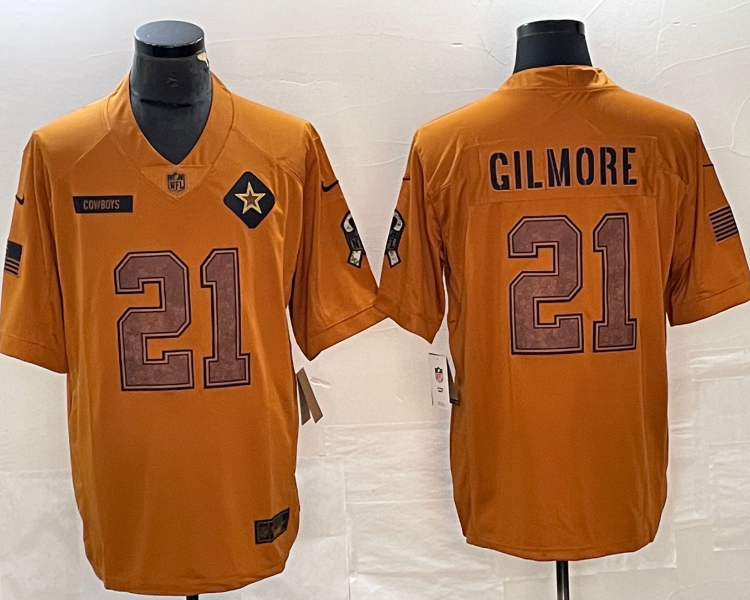 Men's Dallas Cowboys Stephon Gilmore #21 Brown 2023 Salute To Service Retired Limited Jersey