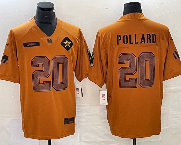Men's Dallas Cowboys Tony Pollard #20 Brown 2023 Salute To Service Retired Limited Jersey