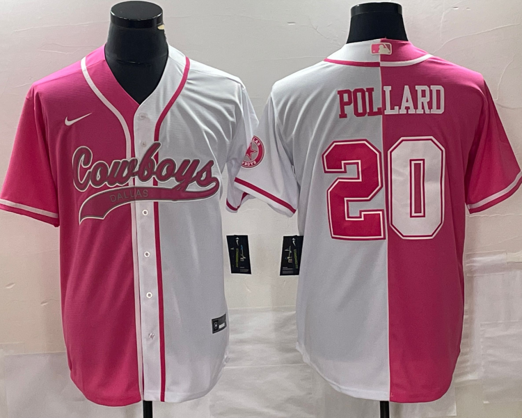 Men's Dallas Cowboys Tony Pollard #20 Pink/White Jersey Joint Edition