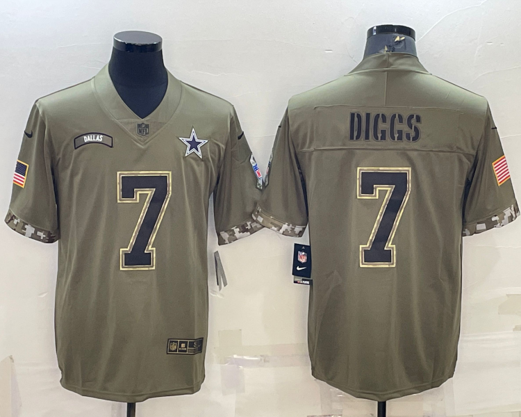 Men's Dallas Cowboys Trevon Diggs #7 Olive 2022 Salute To Service Limited Jersey