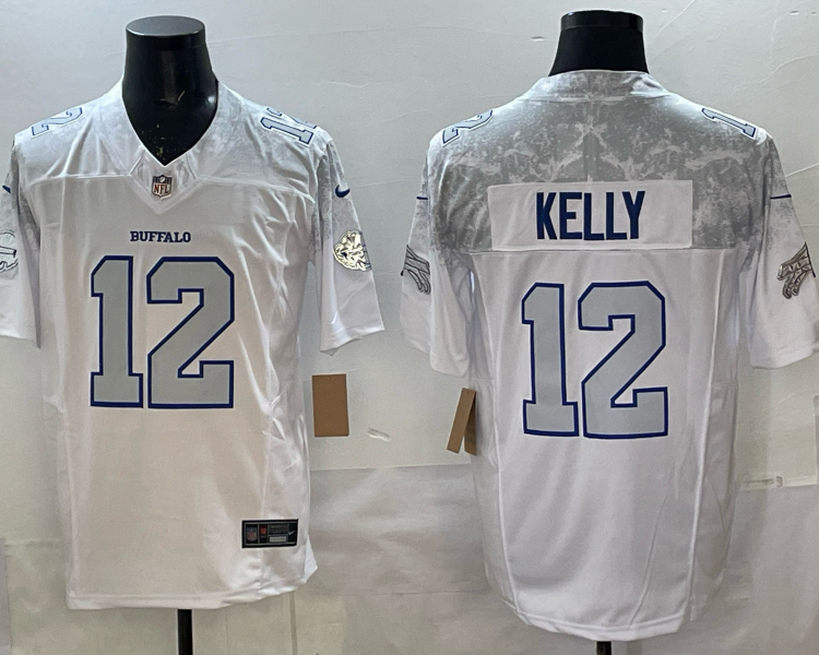 Men's Buffalo Bills Jim Kelly #12 White 2025 Rivalries Collection Limited Jersey