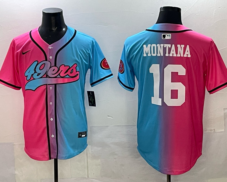 Men's San Francisco 49ers Joe Montana #16 Pink/Blue Jersey