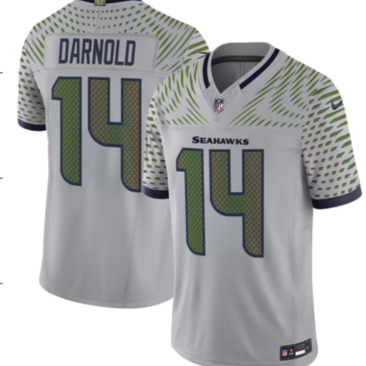 Men's Seattle Seahawks Sam Darnold #14 Wolf Gray 2025 Rivalries Collection Limited Jersey