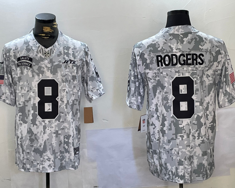 Men's New York Jets Aaron Rodgers #8 Arctic Camo 2024 Salute to Service Limited Jersey