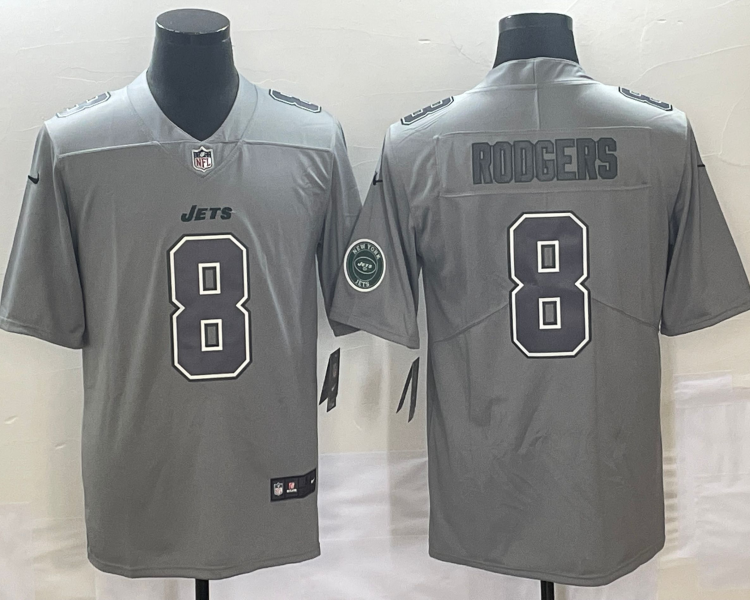 Men's New York Jets Aaron Rodgers #8 Heather Gray Atmosphere Jersey