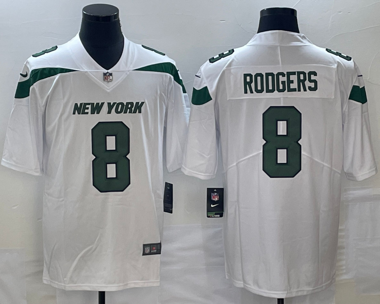 Men's New York Jets Aaron Rodgers #8 White Jersey