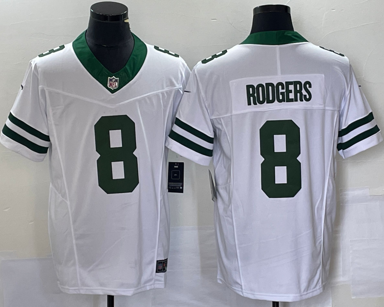 Men's New York Jets Aaron Rodgers #8 White Legacy Vapor F.U.S.E. Limited Jersey