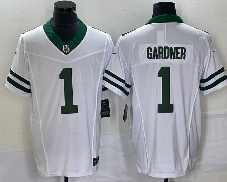 Men's New York Jets Ahmad Sauce Gardner #1 White Legacy Vapor F.U.S.E. Limited Jersey