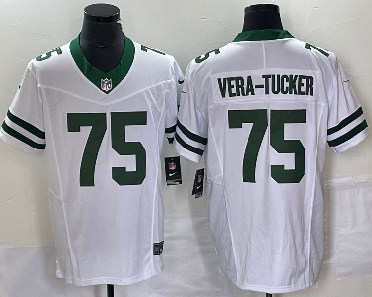 Men's New York Jets Alijah Vera-Tucker #75 White Legacy Jersey