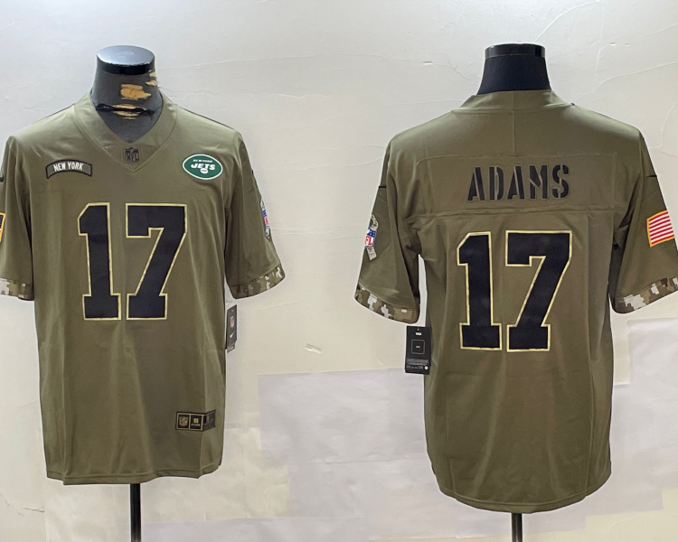 Men's New York Jets Davante Adams #17 Olive Salute To Service Jersey
