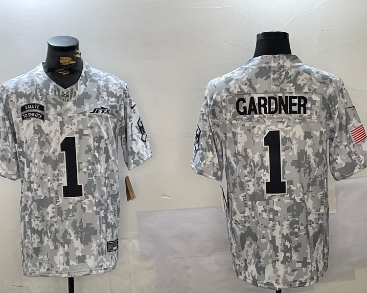 Men's New York Jets Sauce Gardner #1 Arctic Camo 2024 Salute to Service Limited Jersey