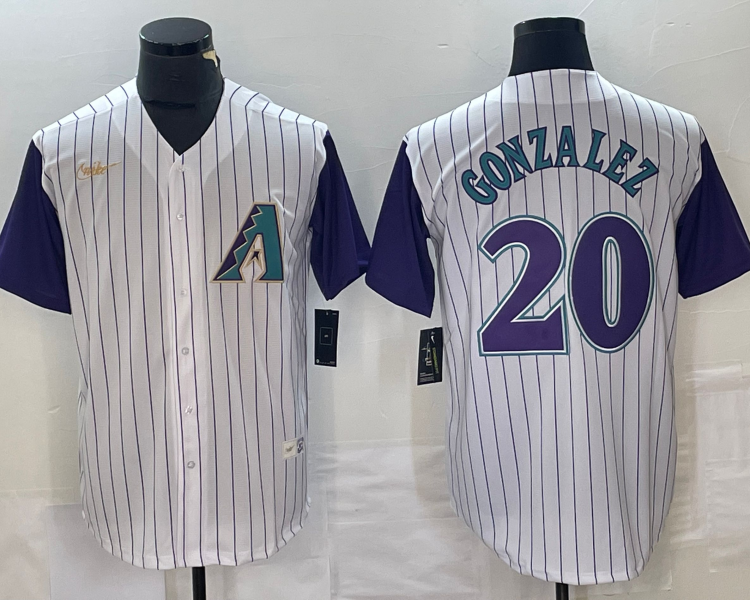 Men's Arizona Diamondbacks Luis Gonzalez #20 Cream/Purple Alternate Cooperstown Collection Jersey