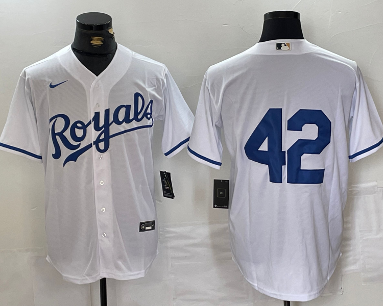 Men's Kansas City Royals #42 White 2024 Jackie Robinson Day Home Limited Jersey