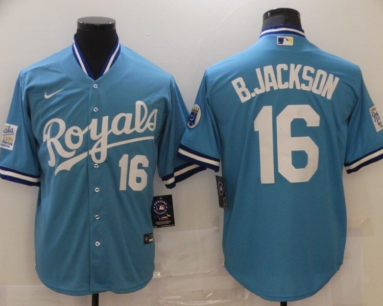 Men's Kansas City Royals Bo Jackson #16 Blue Stitched Jersey