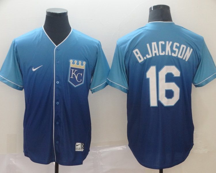 Men's Kansas City Royals Bo Jackson #16 Blue Stitched Jersey