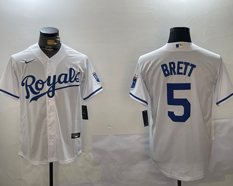 Men's Kansas City Royals George Brett #5 White Home Jersey