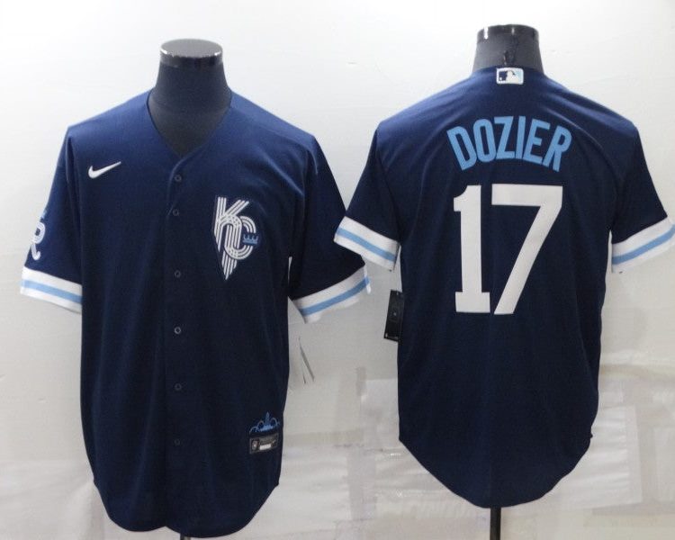 Men's Kansas City Royals Hunter Dozier #17 Navy Baseball Jersey