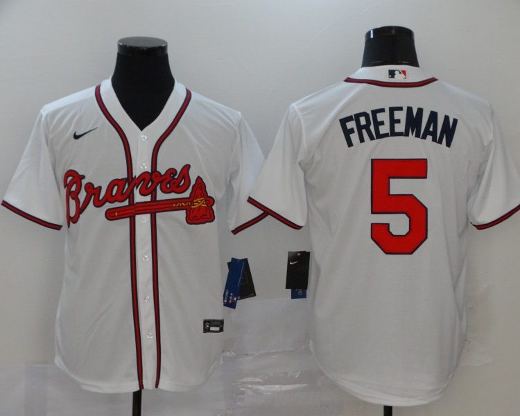 Men's Atlanta Braves Freedie Freeman #5 MLB White Jersey