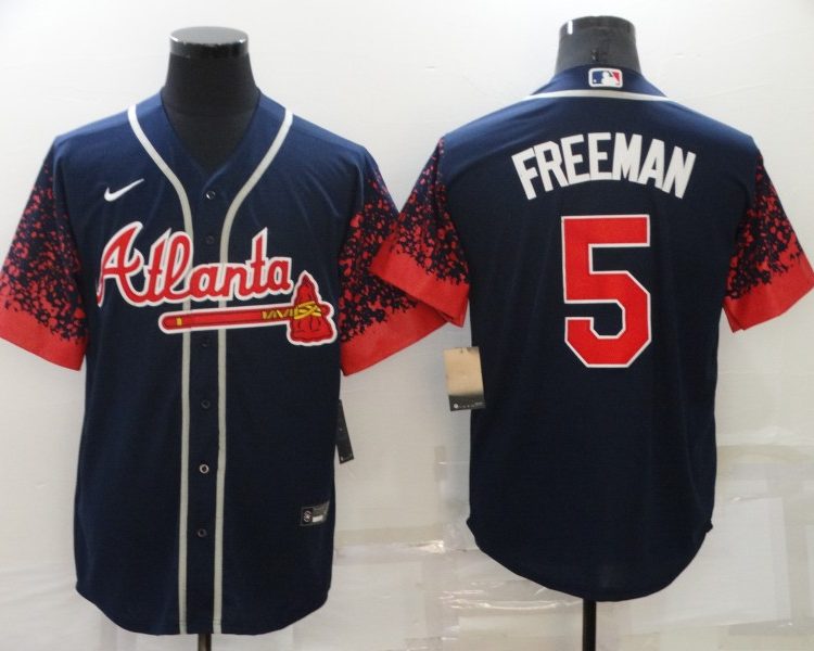 Men's Atlanta Braves Freedie Freeman #5 Navy Stitched Baseball Jersey