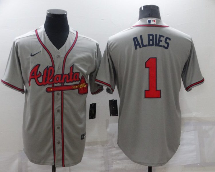 Men's Atlanta Braves Ozzie Albies #1 Gray Jersey