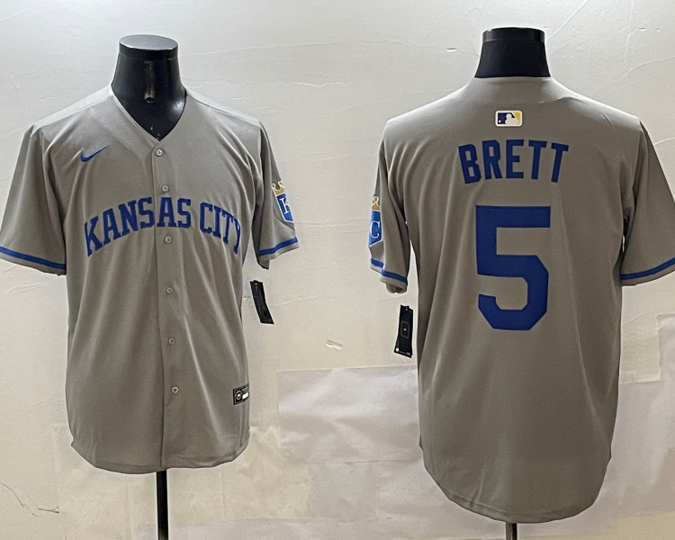 Men's Kansas City Royals George Brett #5 Gray Limited Jersey