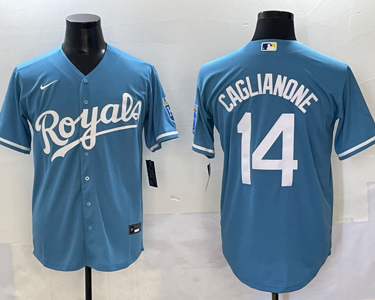 Men's Kansas City Royals Jac Caglianone #14 Light Blue Alternate Jersey
