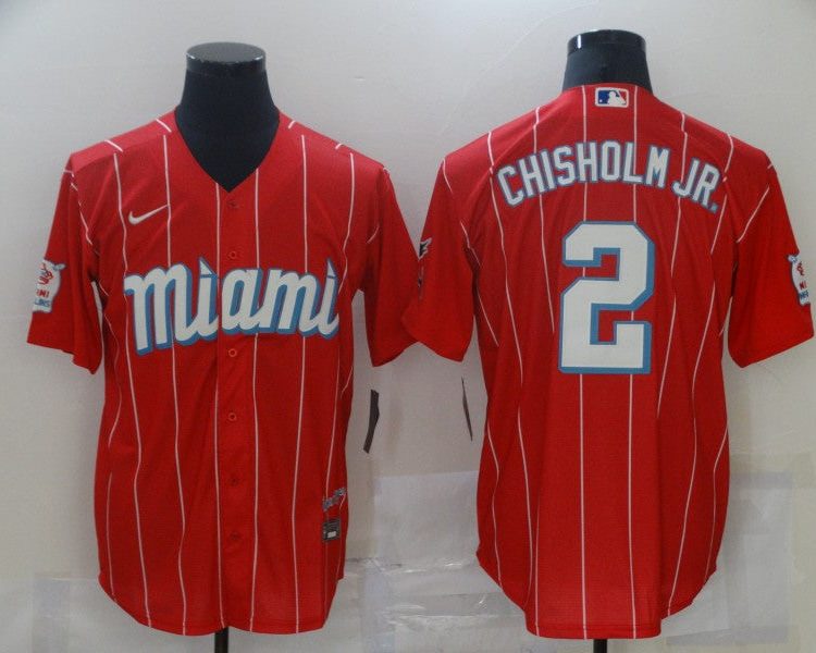 Men's Miami Marlins Jazz Chisholm Jr. #2 Red Baseball Jersey