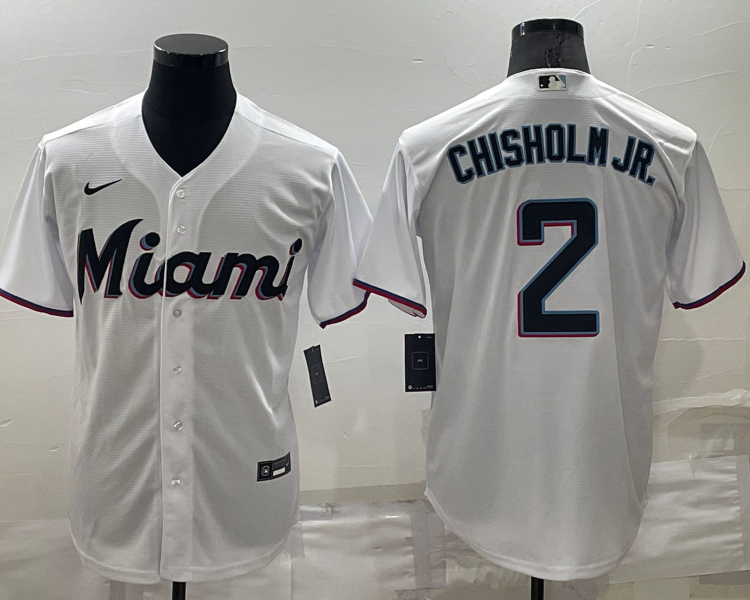 Men's Miami Marlins Jazz Chisholm Jr. #2 White Baseball Jersey